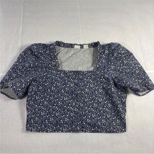 Levi's Navy Floral Square-Neck Puff Sleeve Crop Top